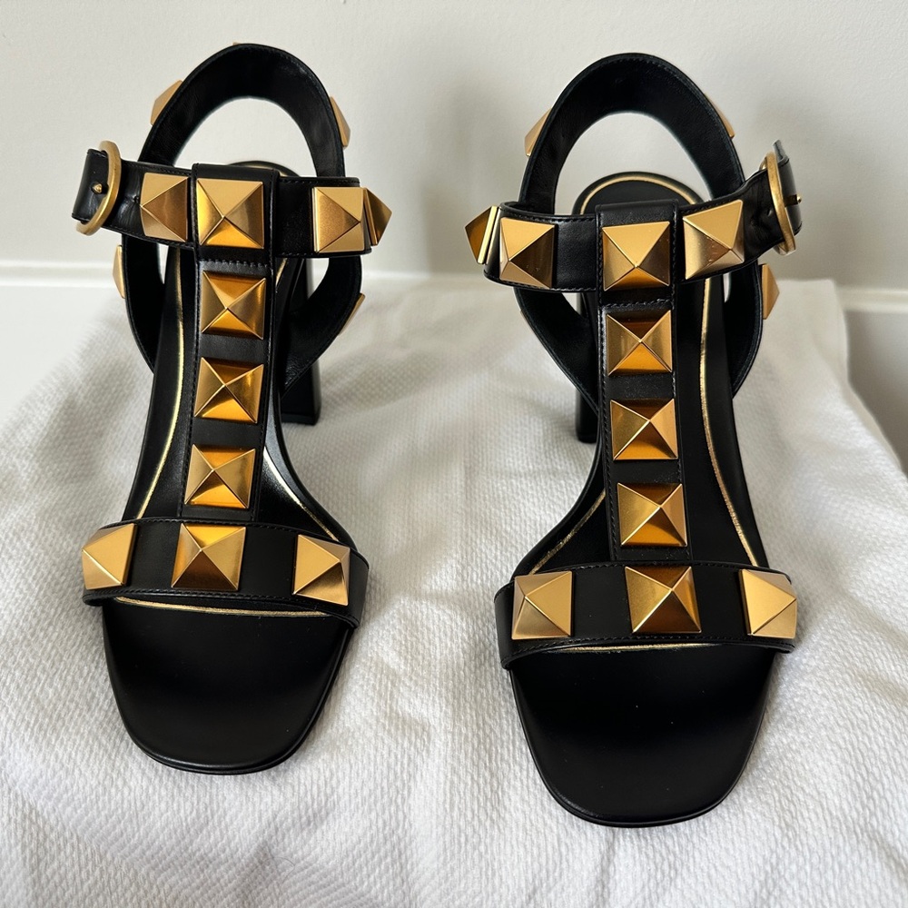 Valentino Garavani Black and Gold Studded Heels